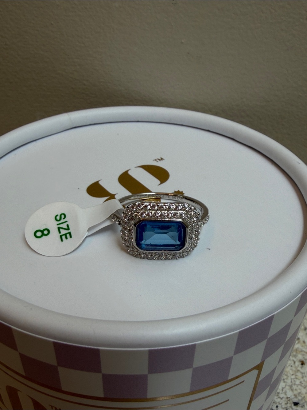 Silver Halo Blue Crystal Ring - Size 8